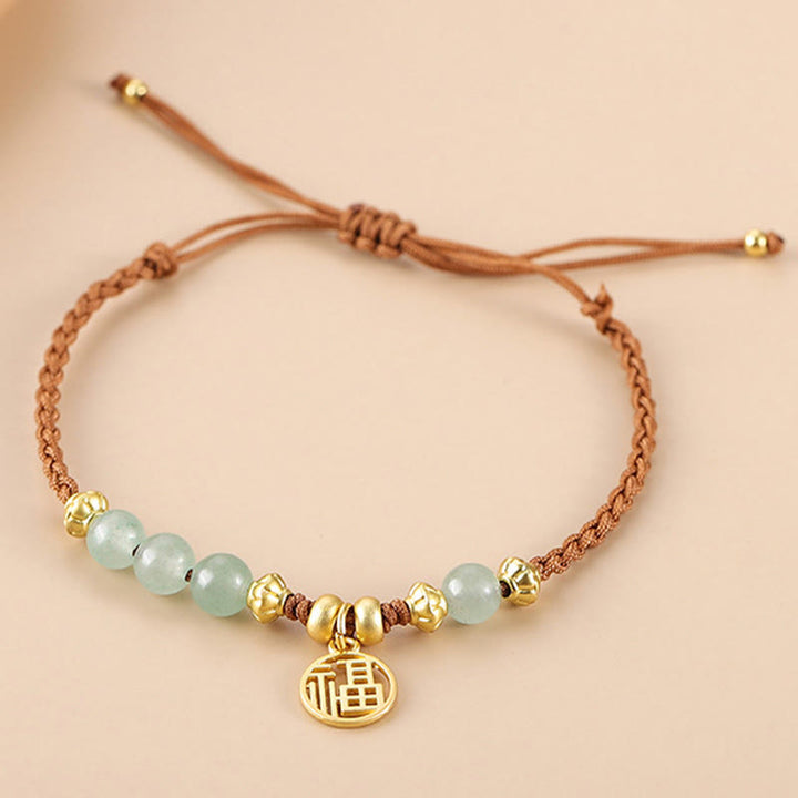 Buddha Stones Jade Beads Fu Character Blessing Rope Bracelet