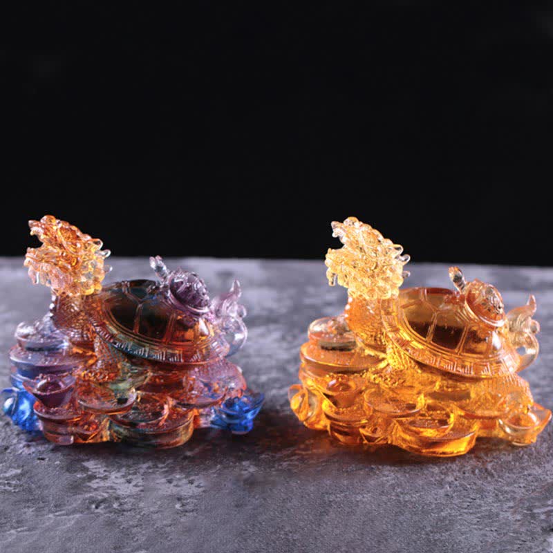 Buddha Stones Feng Shui Dragon Turtle Coins Handmade Liuli Crystal Luck Art Piece Home Office Decoration - image 2