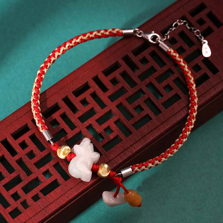 Buddha Stones Chinese Zodiac Jade Prosperity Red String Bracelet Anklet - Pig(Bracelet/Anklet Size 19.5+4cm) - image 15