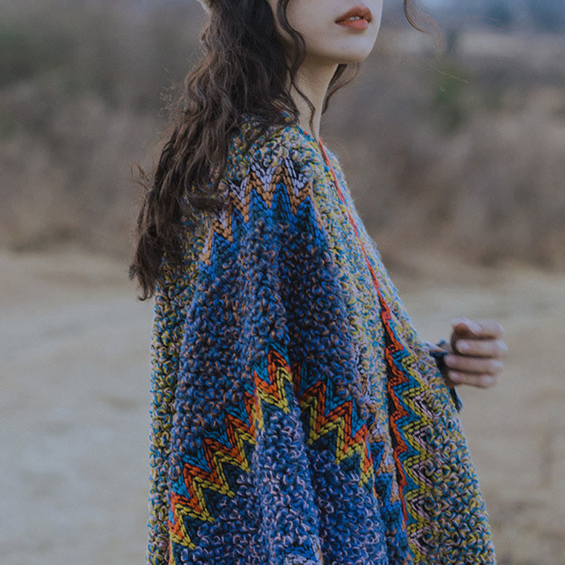 Buddha Stones Tibetan Shawl Soft Warm Knitting Cloak Winter Tibetan Tassel Scarf - image 5