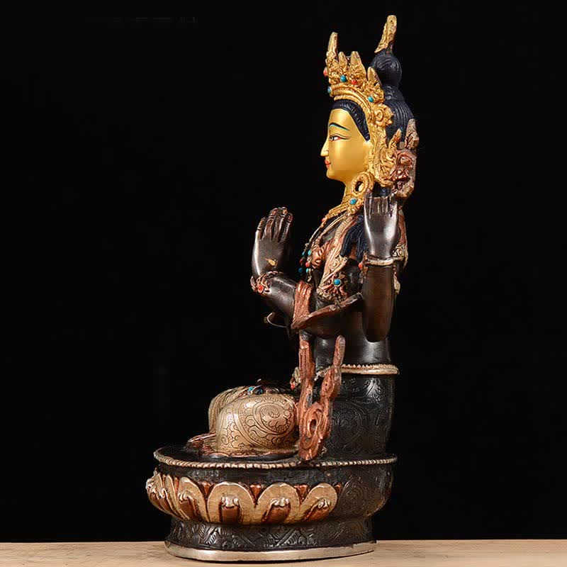 Bodhisattva Chenrezig Four-armed Avalokitesvara Protection Copper Statue Decoration - image 5