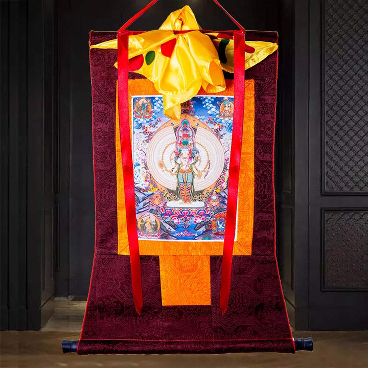 Buddha Stones Tibetan Thousand-handed Avalokitesvara Framed Thangka Blessing Decoration