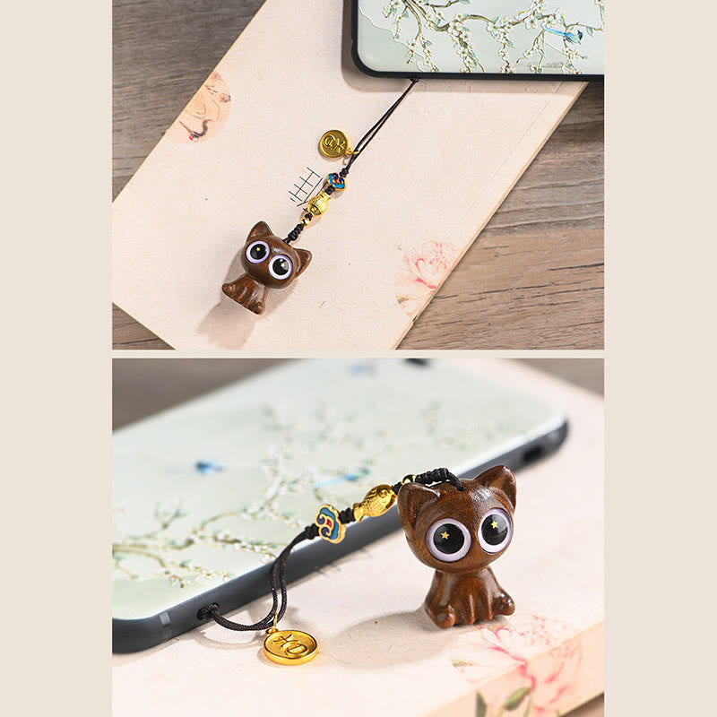 Buddha Stones Green Sandalwood Lucky Cat Koi Fish Cure Key Chain Phone Hanging Decoration - image 9