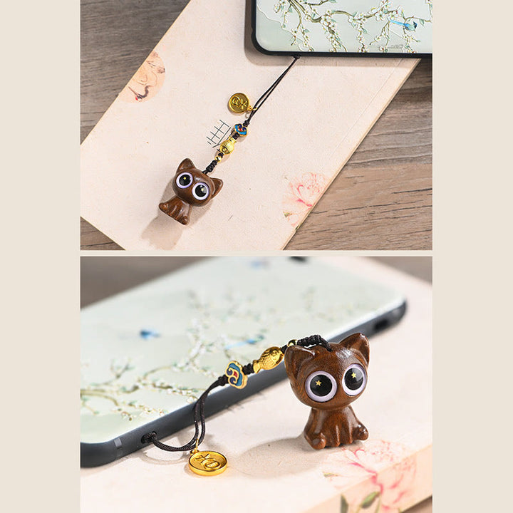 Buddha Stones Green Sandalwood Lucky Cat Koi Fish Cure Key Chain Phone Hanging Decoration - image 9