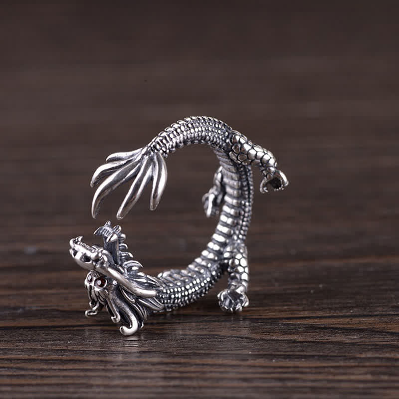 925 Sterling Silver Dragon Luck Protection Ring - image 8