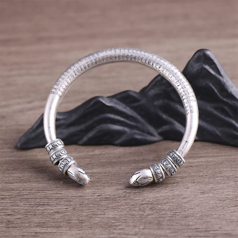 Buddha Stones 999 Sterling Silver Heart Sutra Om Mani Padme Hum Engraved Peace Purity Bracelet Bangle - image 6