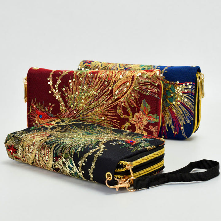 Peacock Double-sided Embroidery Cash Holder Wallet Shopping Purse