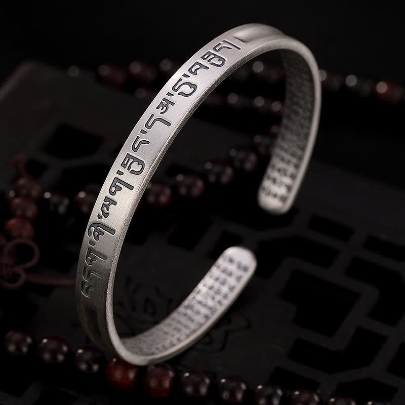 Buddha Stones 999 Sterling Silver Six True Words Heart Sutra Protection Bracelet Bangle - image 2