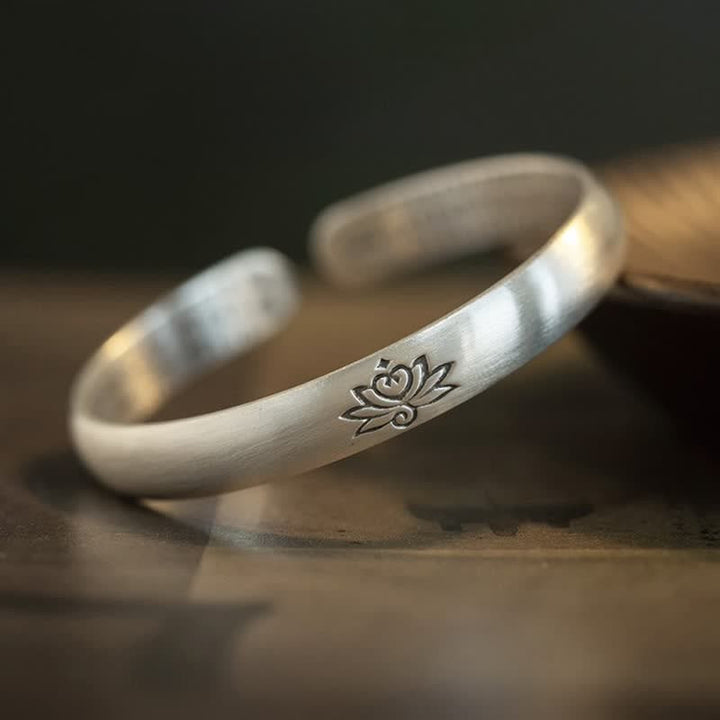 Buddha Stones Lotus Flower Heart Sutra White Copper Healing Luck Bracelet - Copper - image 1