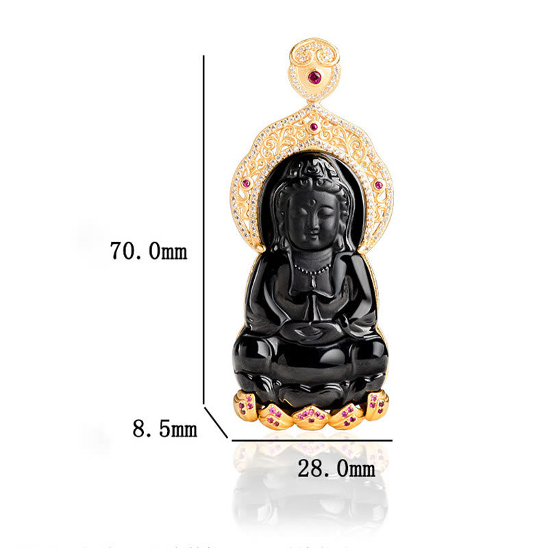Buddha Stones Natural Black Jade Kwan Yin Avalokitesvara Wealth Titanium Steel Chain Necklace Pendant - image 9