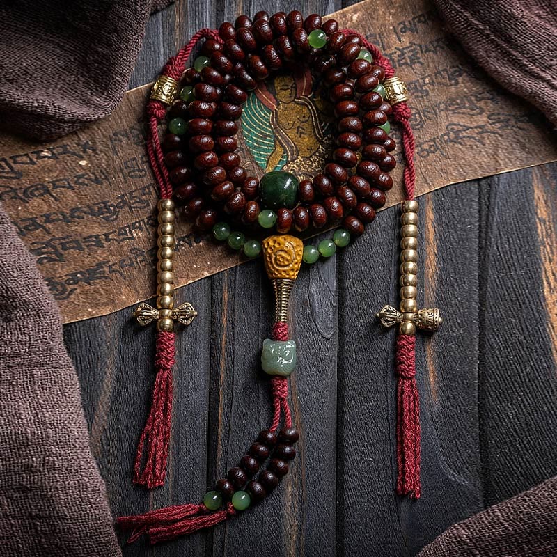 Buddha Stones Natural Tibet 108 Mala Beads Purple Bodhi Seed Hetian Cyan Jade Copper Dorje Peace Bracelet