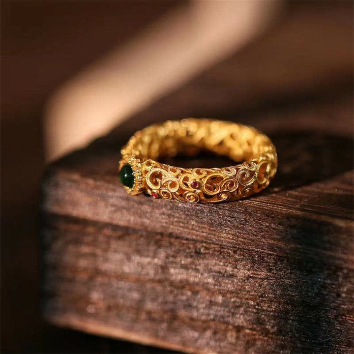 Buddha Stones 925 Sterling Silver Cyan Jade Success Luck Ring - image 6