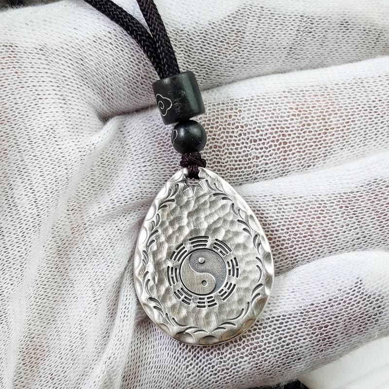 Buddha Stones Vintage 999 Sterling Silver Yin Yang Bagua Water Drop Design Balance Harmony Necklace Pendant - image 11