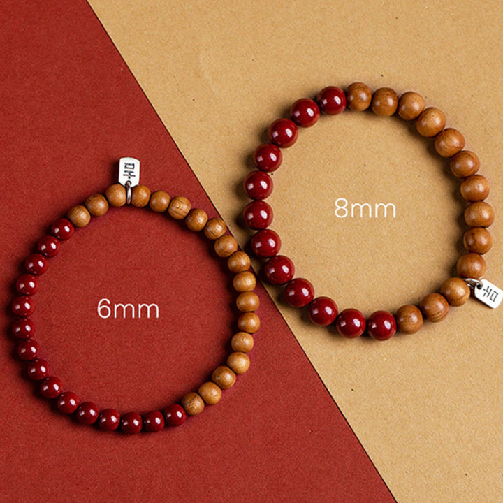 Buddha Stones 925 Sterling Silver Peach Wood Cinnabar Ward Off Evil Spirits Bracelet - image 10