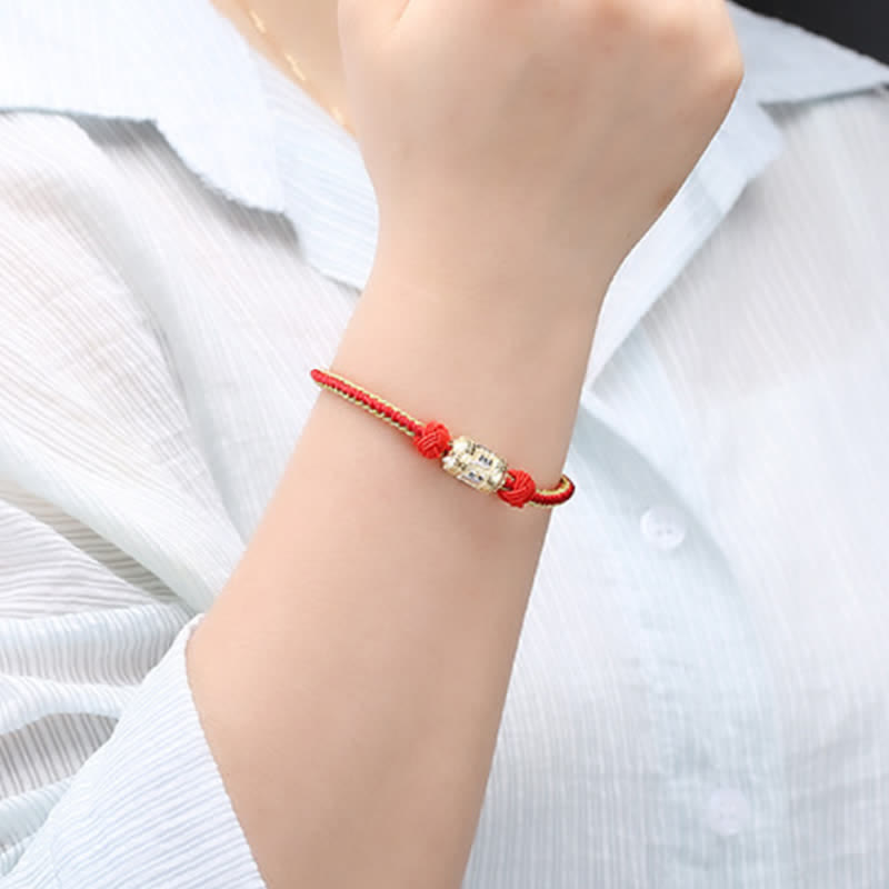 Buddha Stones 925 Sterling Silver Om Mani Padme Hum Prayer Wheel Luck Strength Red String Bracelet - image 1