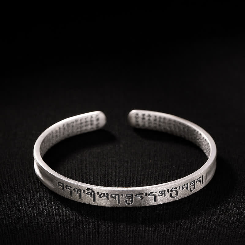 Buddha Stones 999 Sterling Silver Six True Words Heart Sutra Protection Bracelet Bangle - image 6