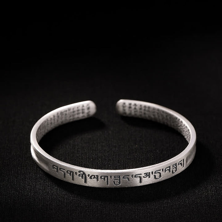 Buddha Stones 999 Sterling Silver Six True Words Heart Sutra Protection Bracelet Bangle - image 6
