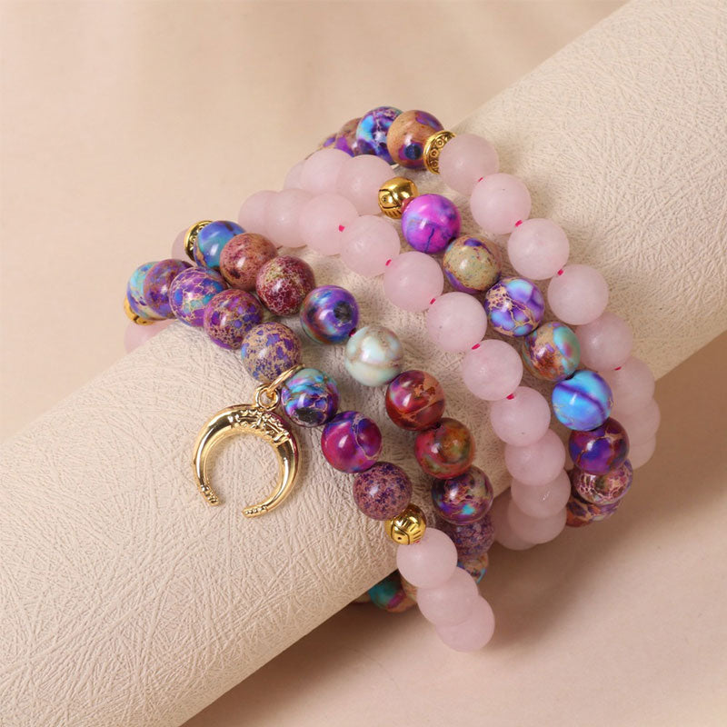 Buddha Stones 108 Beads Miano Real Pink Crystal Mala Healing Bracelet