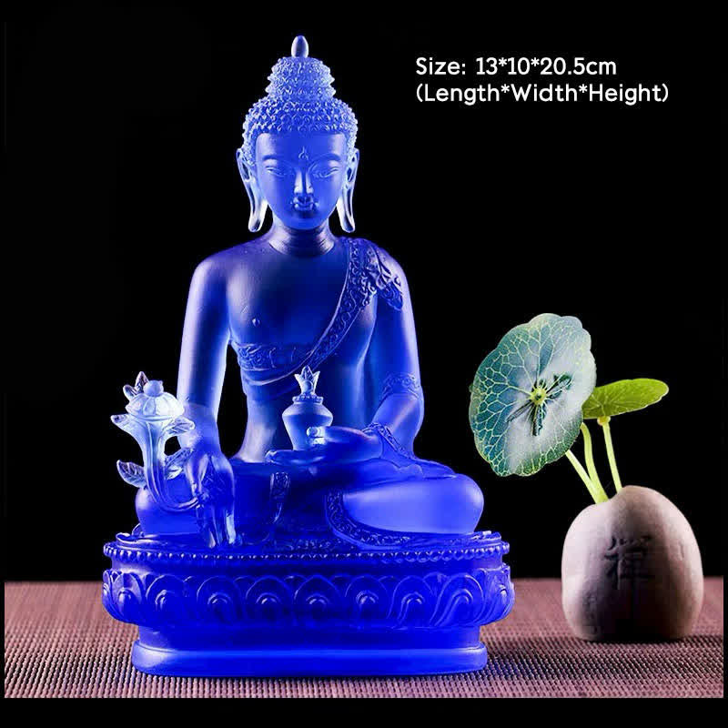 Medicine Buddha Handmade Liuli Crystal Art Piece Compassion Statue Home Office Offering Decoration - 13*10*20.5cm - Medicine Buddha - image 11