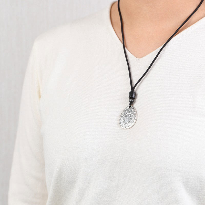 Buddha Stones Vintage 999 Sterling Silver Yin Yang Bagua Water Drop Design Balance Harmony Necklace Pendant - image 10