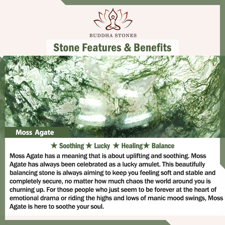 Buddha Stones Moss Agate Lucky Bead Soothing Bracelet