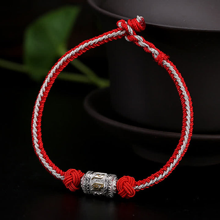 Buddha Stones 925 Sterling Silver Om Mani Padme Hum Prayer Wheel Luck Strength Red String Bracelet - image 11
