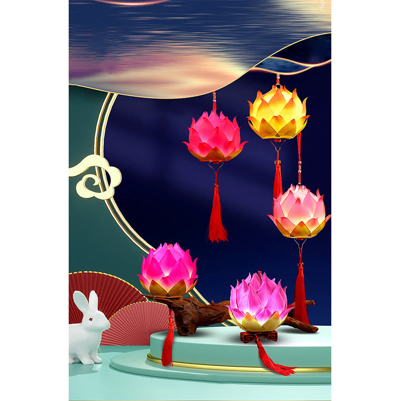 Buddha Stones DIY Lotus Flower Dragon Lantern Tassel Lamp Decoration - image 9