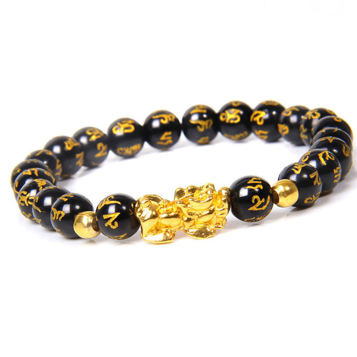 Buddha Stones FengShui Lucky Pixiu Obsidian Wealth Bracelet - image 1