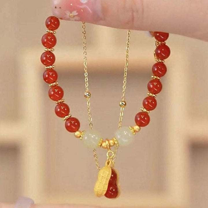 Buddha Stones Jade Leaf Ginkgo Tulip Peanut Fu Character Luck Beaded Bracelet - image 20
