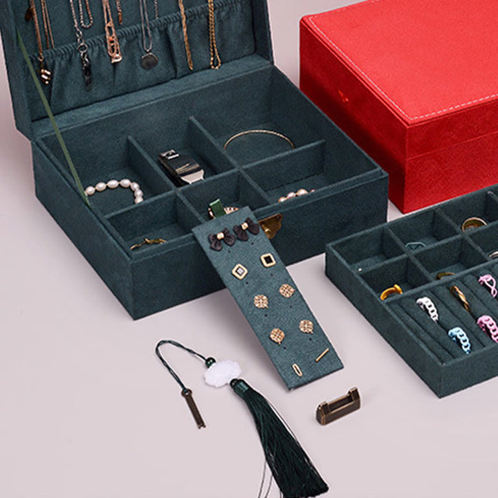 Buddha Stones Simple Design Jewelry Box Organizer Two-Layer Jewelry Storage Box Flannel Box With Lock - image 6