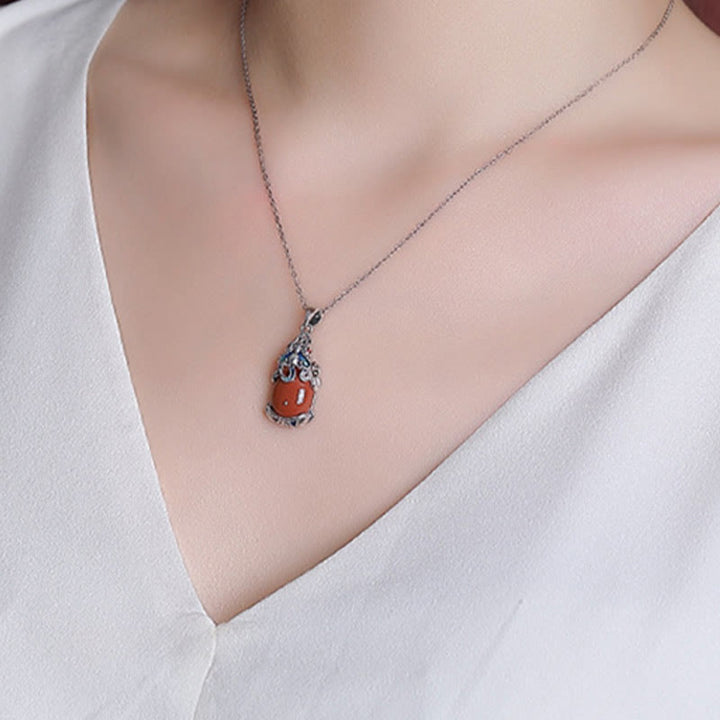 Buddha Stones 925 Sterling Silver Red Agate Copper Coins PiXiu Protection Ring Necklace Pendant Set