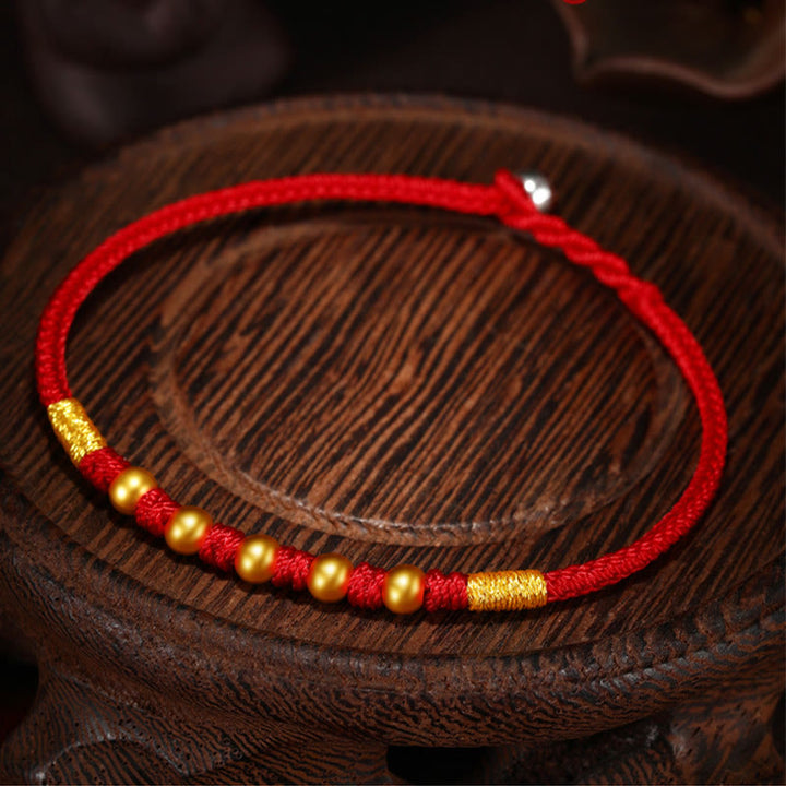 Buddha Stones 999 Gold Beads Luck King Kong Knot Handmade Braided Protection Bracelet