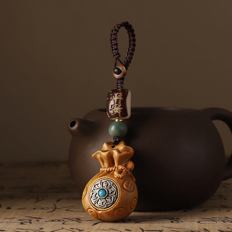 Buddha Stones Small Leaf Red Sandalwood Green Sandalwood Money Bag Om Mani Padme Hum Rotatable Protection Keychain Phone Hanging Decoration - image 9