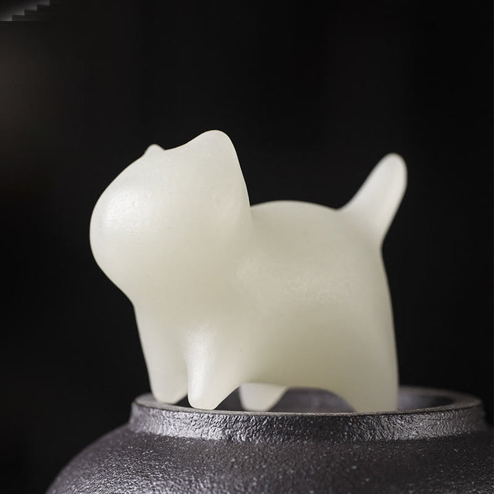 Buddha Stones 2Pcs Mini Cute Cat Glowstone Luminous Lucky Cat Energy Decoration - image 2