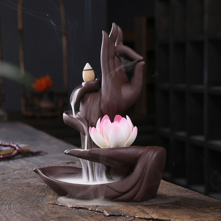 Buddha Stones Tibetan Lotus Blessing Incense Burner Decoration - 1 - image 0