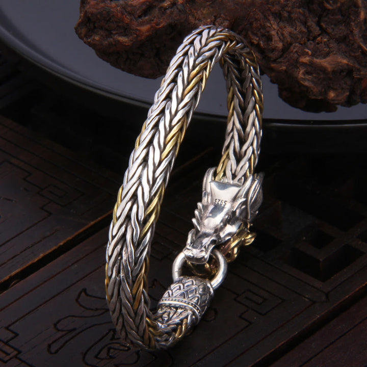 Buddha Stones 925 Sterling Silver Year Of The Dragon Auspicious Dragon Protection Metal Braided Design Bracelet - image 3