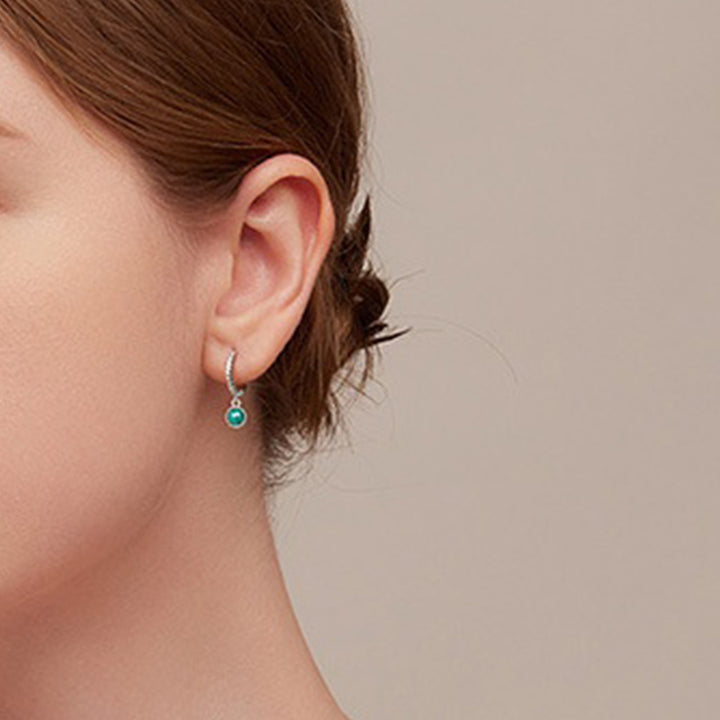 925 Sterling Silver Round Malachite Anti-Anxiety Drop Earrings - image 4