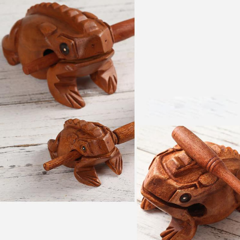 Buddha Stones Handcrafted FengShui Wealth Luck Frog Mini Wooden Croaking Frog Guiro Decoration - image 14