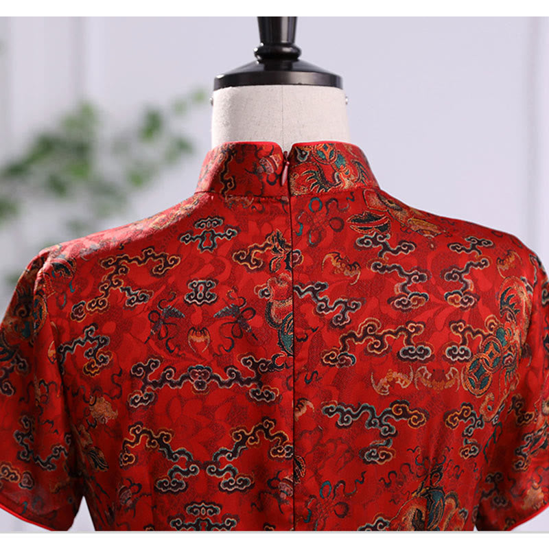 Buddha Stones Vintage Auspicious Clouds Leaf Print Cheongsam Dress Women's Qipao Dress - image 12