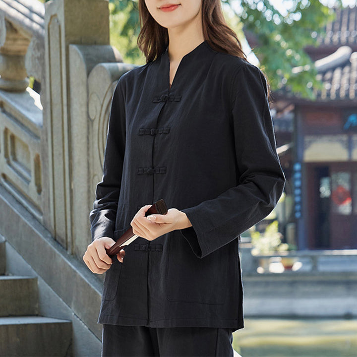 Spiritual Zen Practice Yoga Meditation Prayer Uniform Cotton Linen Clothing Women's Set - Black - US18，UK/AU22，EU50 (6XL) - image 8
