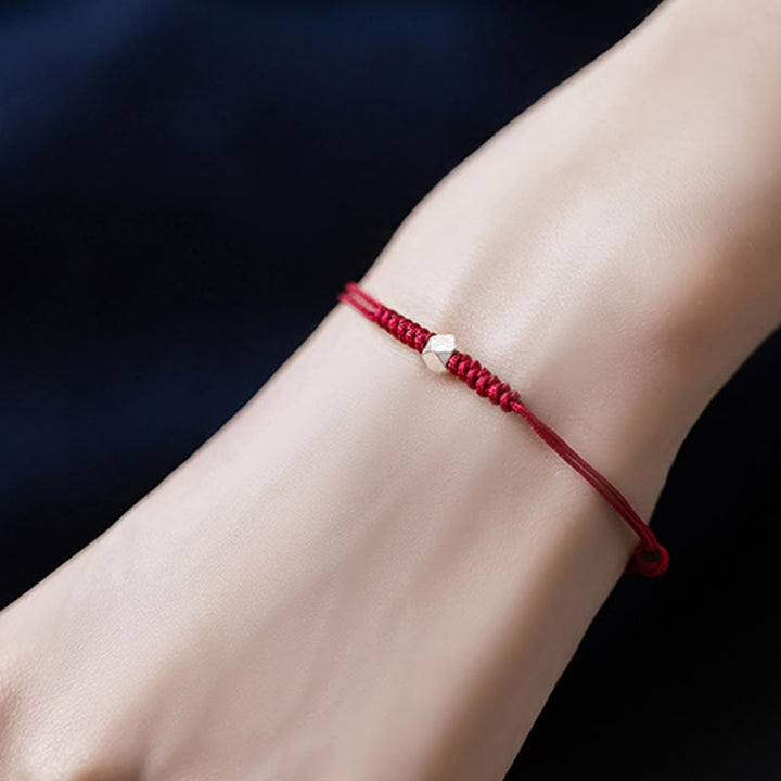 Buddha Stones 925 Sterling Silver Luck Bead Protection Red String Thin Cord Braided Bracelet - image 7