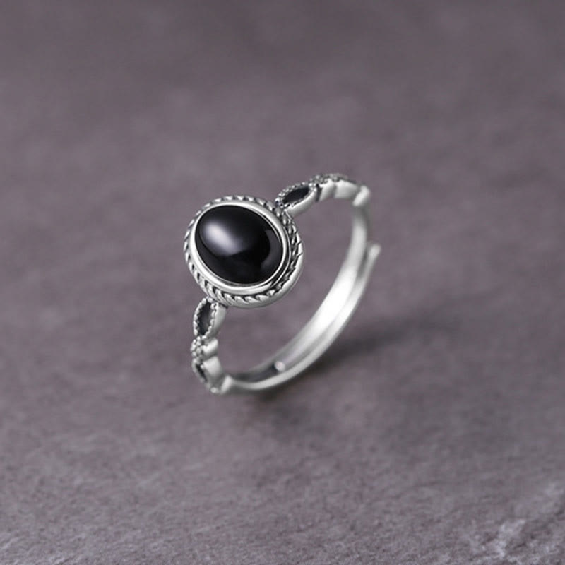 Buddha Stones 925 Sterling Silver Black Onyx Fortune Ring - image 1