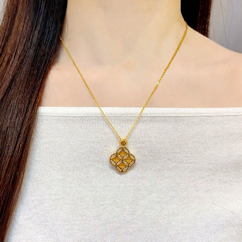 Buddha Stones Copper Chinese Coin Prosperity Four Leaf Clover Necklace - image 4