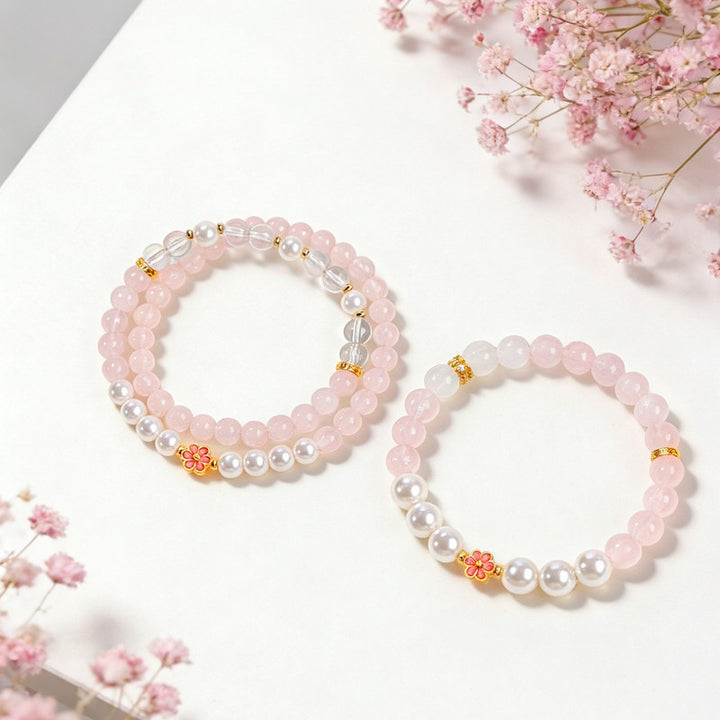 Buddha Stones Rose Quartz Clear Quartz Sweet Blossom Harmony Bracelet - image 17