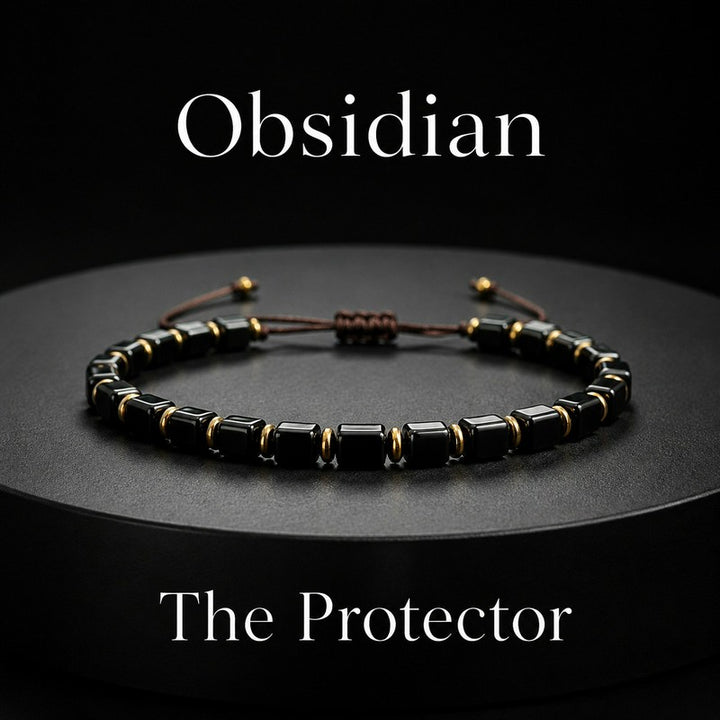 Buddha Stones Black Obsidian Protection Square Bead Braided Adjustable Bracelet - Black Obsidian (Wrist Circumference: 6.3-8.3 in/16-21 cm) - image 0