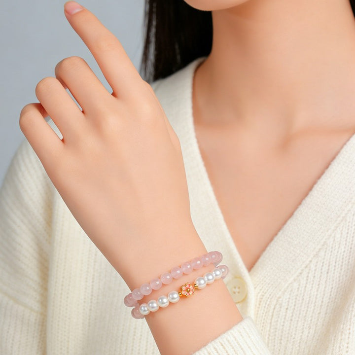 Buddha Stones Rose Quartz Clear Quartz Sweet Blossom Harmony Bracelet - image 16