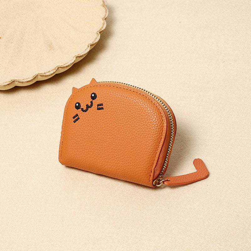 Buddha Stones PU Leather Cat Ear Embroidery Compact Purse - DarkOrange - Approx. 10 cm × 2.5 cm × 9 cm / 3.94 in × 0.98 in × 3.54 in - image 1