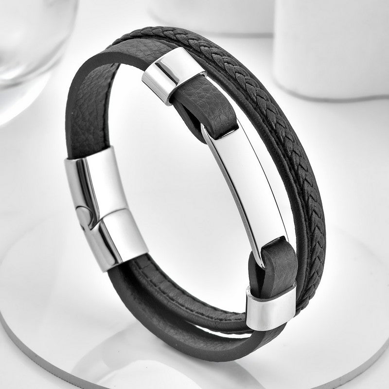Buddha Stones Braided Design Leather Double Layer Bracelet - Steel - image 5