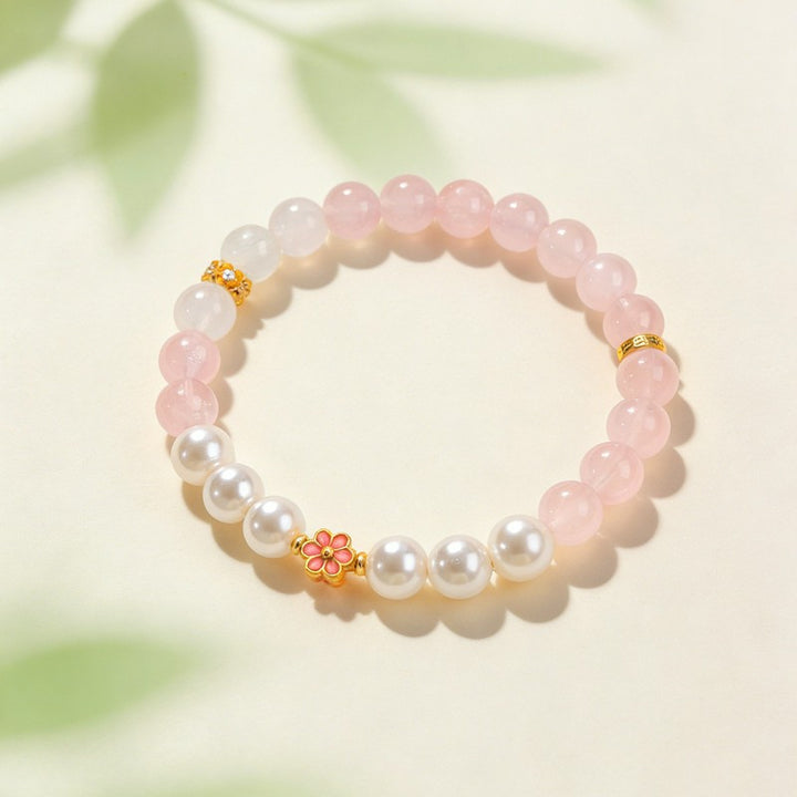 Buddha Stones Rose Quartz Clear Quartz Sweet Blossom Harmony Bracelet - image 2