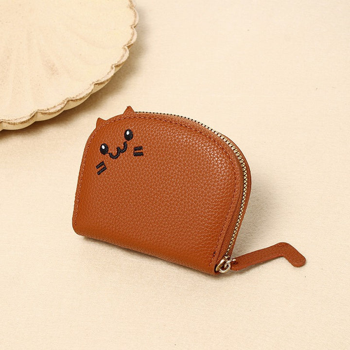 Buddha Stones PU Leather Cat Ear Embroidery Compact Purse - Sienna - Approx. 10 cm × 2.5 cm × 9 cm / 3.94 in × 0.98 in × 3.54 in - image 13
